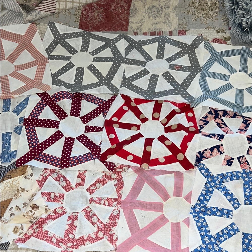Lot 12 Vintage quilt squares patchwork handmade 12”